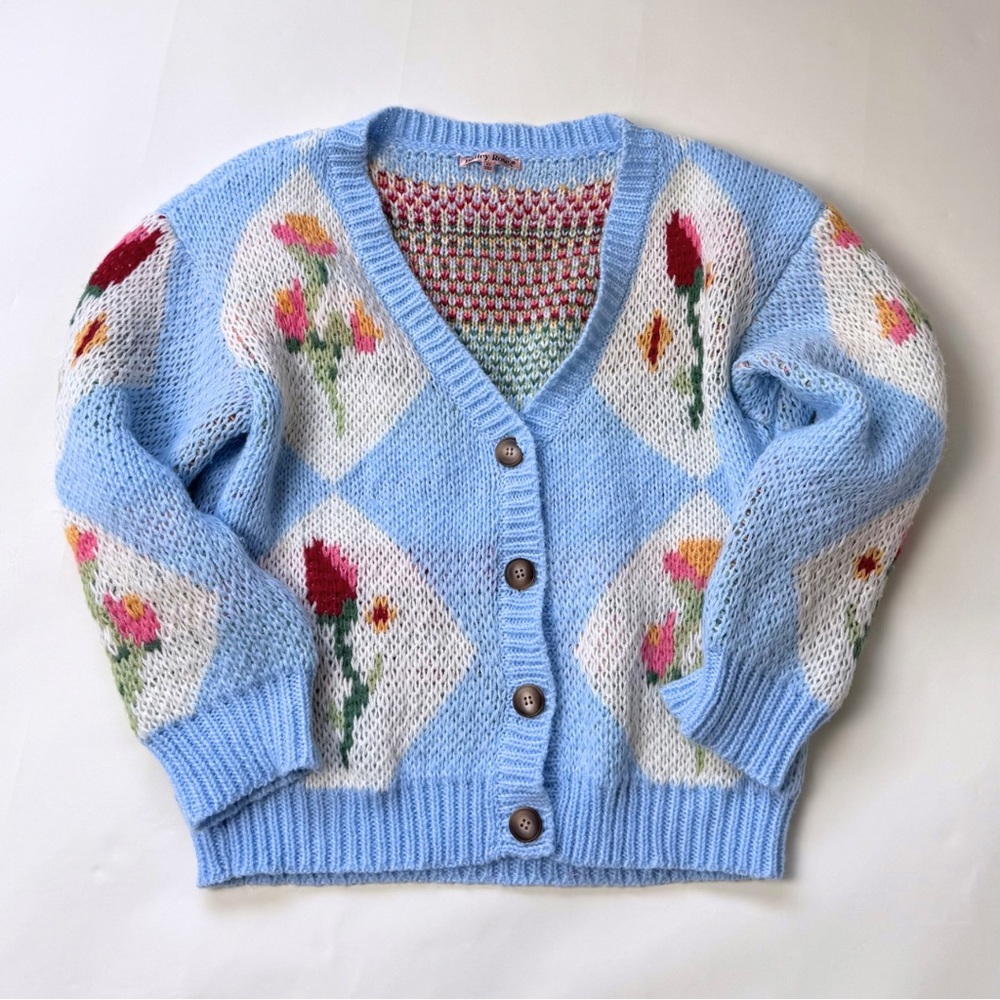 Diamond Checkered Floral Cardigan XS